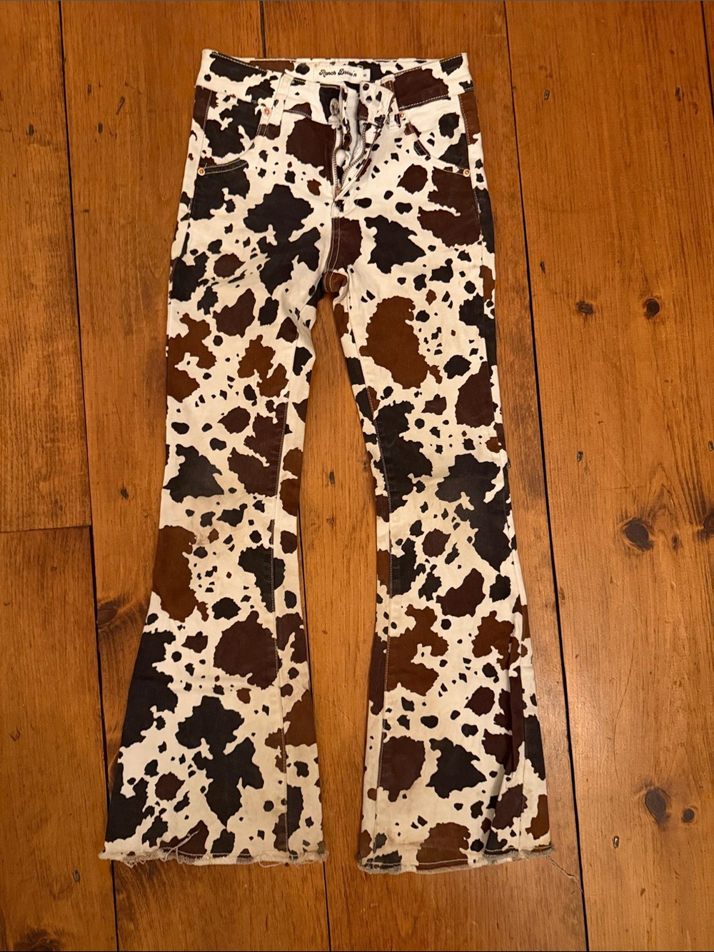 Ranch Dress’N Kids Cow-Print Flared Jeans in Brown & White